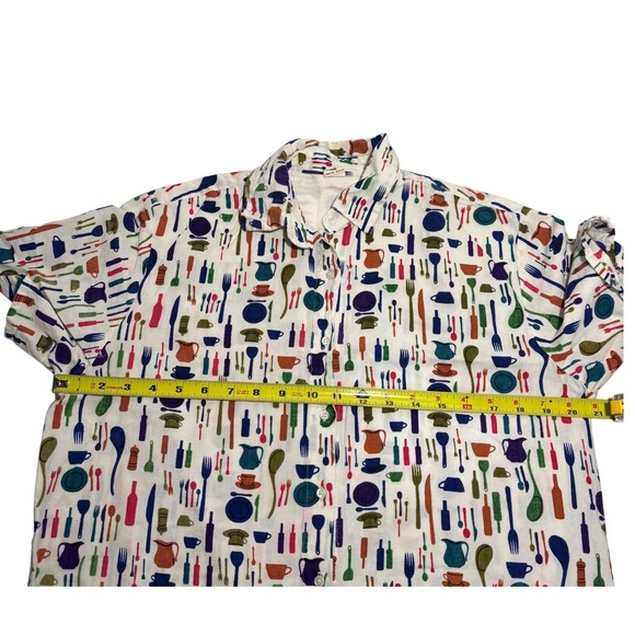 Earth Holic Womens Button Up Cotton Shirt Dress Kitchen Utensils Size‎ M - Picture 8 of 8
